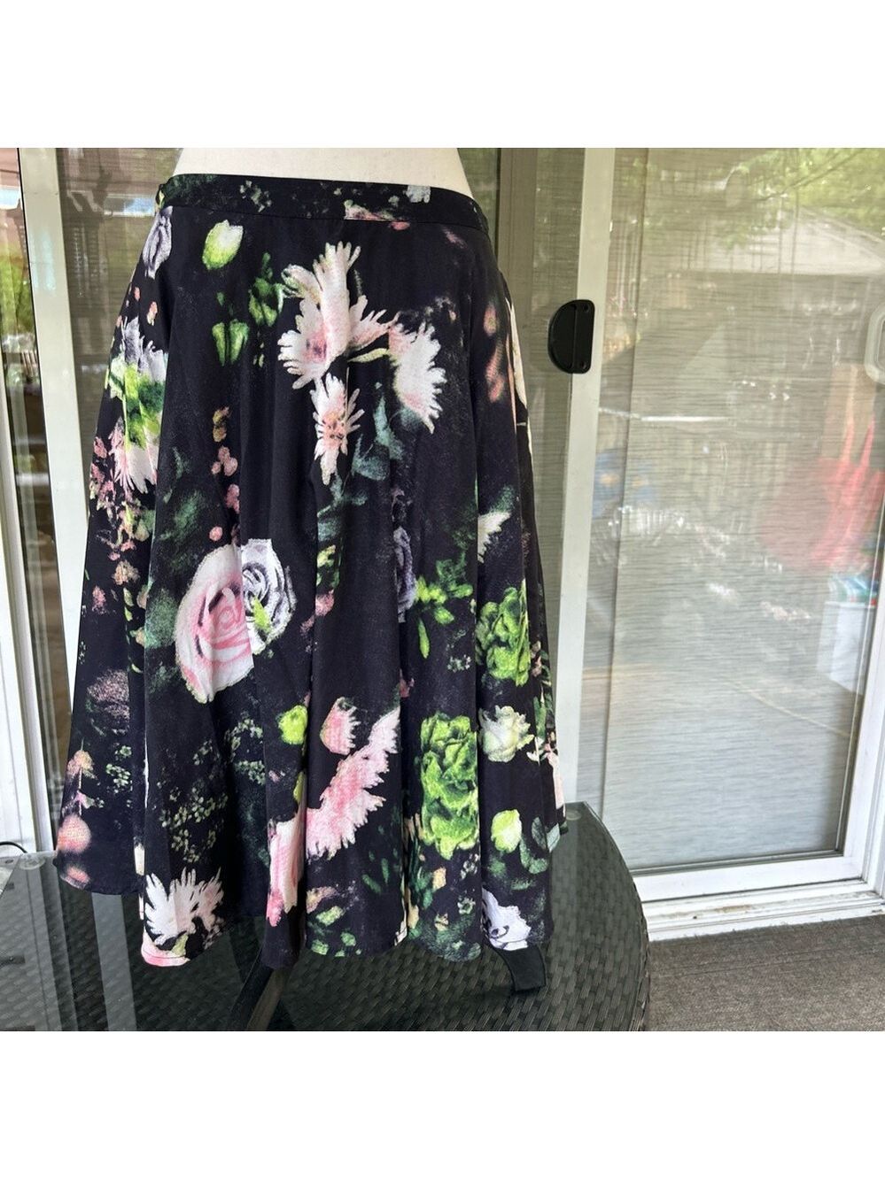 Pink and Green Pleated Midi Skater Skirt